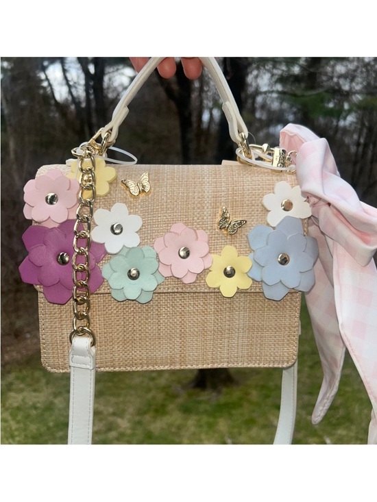 Betsey Johnson Handbags - NEW! NWT BETSEY JOHNSON XOMYLO2 Wicker Floral Butterfly Satchel Bag Beige Multi